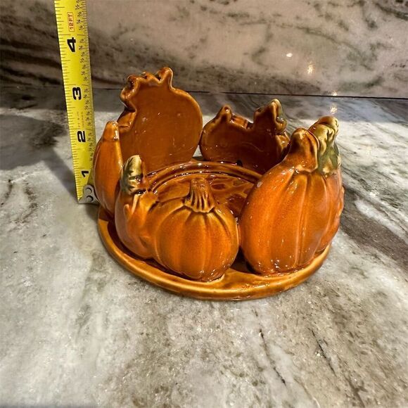 Tii Collections Vintage Ceramic Pumpkin Candle Holder Orange Thanksgiving Decor - Picture 5 of 7